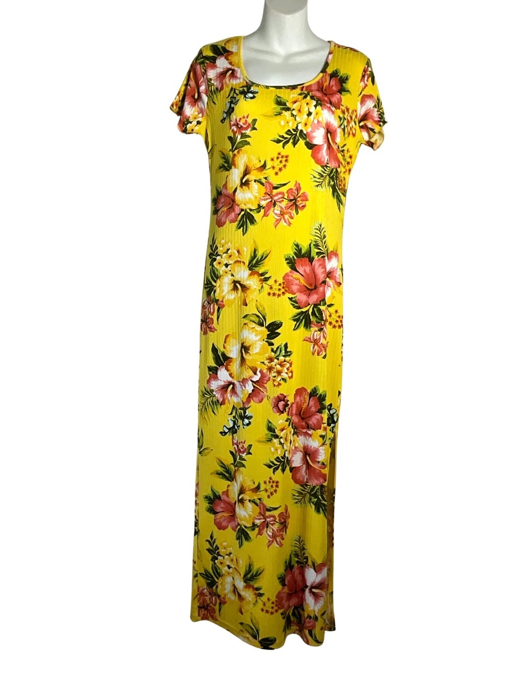 Jolie & Joy Dress Size L Yellow Sunny Floral Scoop-Neck Maxi Dress